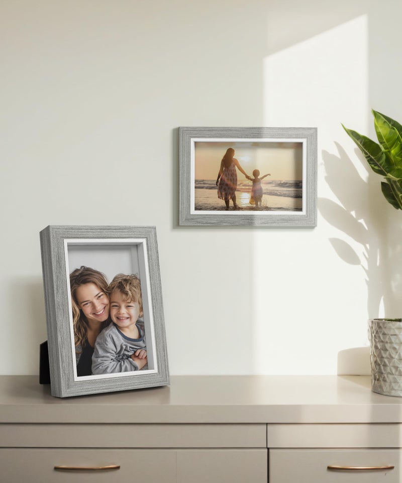 Afuly مجموعة إطارات صور Afuly 5x7 من 2، إطار صور حديث لعرض صور بحجم 5x7 بوصة، إطارات صور بتصميم خشبي عميق للديكور المنزلي والهدايا بمناسبة الذكرى السنوية أو عيد الميلاد - Image 2